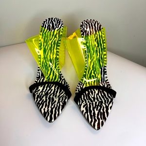 Neon clear stiletto heels